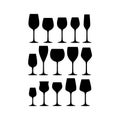 Black isolated wineglass collection.