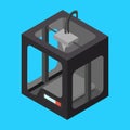 Black Isometric 3D Printer on a Blue Background