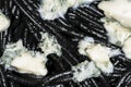 Black Italian spaghetti  pasta with blue cheese with mold. Home cooking. Royalty Free Stock Photo