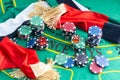 Black Jack casino table with cards and chips Royalty Free Stock Photo