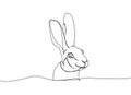 Black Jackrabbit head, bunny one line art. Continuous line drawing of pet, mammal, breed, zodiac, china, oriental