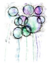 black jagged circles with green, purple and light blue
