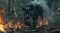 Black Jaguar Running Through Burning Forest Royalty Free Stock Photo