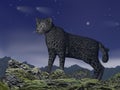 Black jaguar watching - 3D render