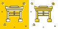 Black Japan Gate icon isolated on yellow and white background. Torii gate sign. Japanese traditional classic gate symbol Royalty Free Stock Photo