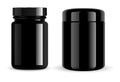 Black jar. Black pill bottle, cosmetic container Royalty Free Stock Photo