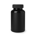 Black jar with protein powder on white Royalty Free Stock Photo