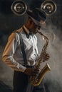 Black jazzman plays the saxophone on stage Royalty Free Stock Photo