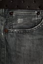 Black jeans with a leather belt close-up. Pocket texture denim Royalty Free Stock Photo