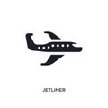 black jetliner isolated vector icon. simple element illustration from transportation concept vector icons. jetliner editable logo Royalty Free Stock Photo