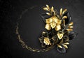 Black jewelry orchid with gold paint Royalty Free Stock Photo