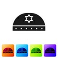 Black Jewish kippah with star of david icon isolated on white background. Jewish yarmulke hat. Set icons in color square Royalty Free Stock Photo