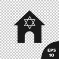 Black Jewish synagogue building or jewish temple icon isolated on transparent background. Hebrew or judaism construction