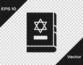 Black Jewish torah book icon isolated on transparent background. On the cover of the Bible is the image of the Star of