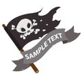 Black Jolly Roger pirate flag with ribbon banner Royalty Free Stock Photo