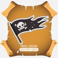 Black Jolly Roger pirate flag. Vector stickers on the pirate theme Royalty Free Stock Photo