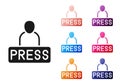 Black Journalist news reporter icon isolated on white background. Set icons colorful. Vector Royalty Free Stock Photo