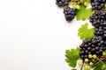 Black juicy grapes on white background. Autumn frame made of grapes