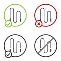 Black Jump rope icon isolated on white background. Skipping rope. Sport equipment. Circle button. Vector Illustration