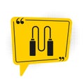 Black Jump rope icon isolated on white background. Skipping rope. Sport equipment. Yellow speech bubble symbol. Vector