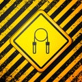 Black Jump rope icon isolated on yellow background. Skipping rope. Sport equipment. Warning sign. Vector