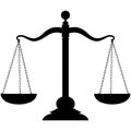 Black justice scales icon. Law balance symbol. Libra in flat design. Vector illustration Royalty Free Stock Photo