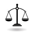 Black justice scales icon. Law balance symbol. Libra in simple flat design. Vector illustration on white background Royalty Free Stock Photo