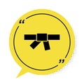 Black Black karate belt icon isolated on white background. Yellow speech bubble symbol. Vector