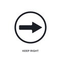 black keep right isolated vector icon. simple element illustration from traffic signs concept vector icons. keep right editable Royalty Free Stock Photo