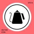 Black Kettle with handle icon isolated on red background. Teapot icon. White circle button. Vector Illustration Royalty Free Stock Photo