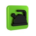 Black Kettle with handle icon isolated on transparent background. Teapot icon. Green square button.