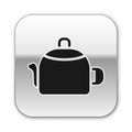 Black Kettle with handle icon isolated on white background. Teapot icon. Silver square button. Vector