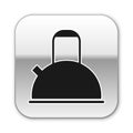 Black Kettle with handle icon isolated on white background. Teapot icon. Silver square button. Vector