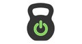 Kettlebell featuring a prominent neon green power button symbol on its Royalty Free Stock Photo