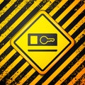 Black Key card icon isolated on yellow background. Warning sign. Vector Illustration Royalty Free Stock Photo