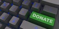 Black Keyboard with green donate button 3d render image Royalty Free Stock Photo