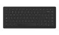 Black keyboard. Realistic modern QWERTY keypad. Digital panel buttons with alphabet letters and numbers. Top view of