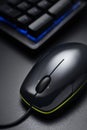 Black keyboard and wired mouse Royalty Free Stock Photo