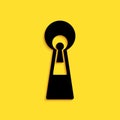 Black Keyhole icon isolated on yellow background. Key of success solution. Keyhole express the concept of riddle, secret