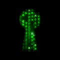 Black keyhole shape with matrix symbols. Computer security concept