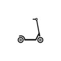 Black kick scooter or balance bike icon. Flat push scooter isolated on white