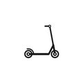 Black kick scooter or balance bike icon. Flat push scooter isolated on white