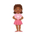 Black Kid Girl Standing Smiling, Part Of Growing Stages With Kids In Different Age Vector Set