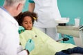 Black kid sad before repairing tooth Royalty Free Stock Photo