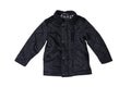 Black kids quilted jacket flat lay. Fashion concept. Isolate on white background