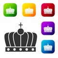 Black King crown icon isolated on white background. Set icons in color square buttons. Vector Royalty Free Stock Photo