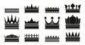 Black king crown. Medieval nobleman ranking emblem silhouette, luxury monarchy insignia, success and victory award