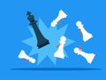 Black king knock the white pawns. Isolated Vector Illustration Royalty Free Stock Photo