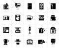 Black kitchen appliances and kitchenware icons Royalty Free Stock Photo