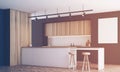 Black kitchen with bar and poster, side, toned Royalty Free Stock Photo